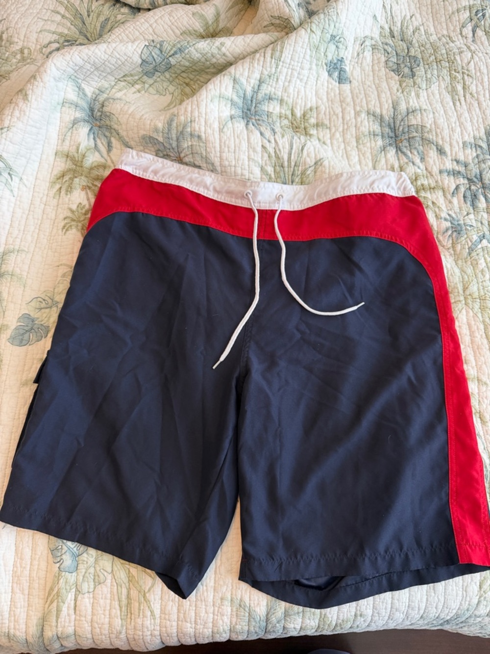 Men's Disney Cruise Line Navy & Red Swim Board Shorts with White Waistband